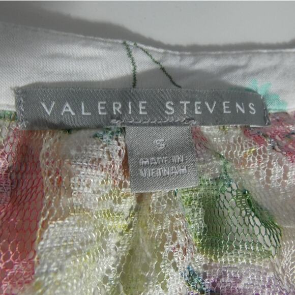Valerie Stevens Women's Small Floral Blouse Sheer Mesh 3/4 Sleeves - Picture 6 of 9